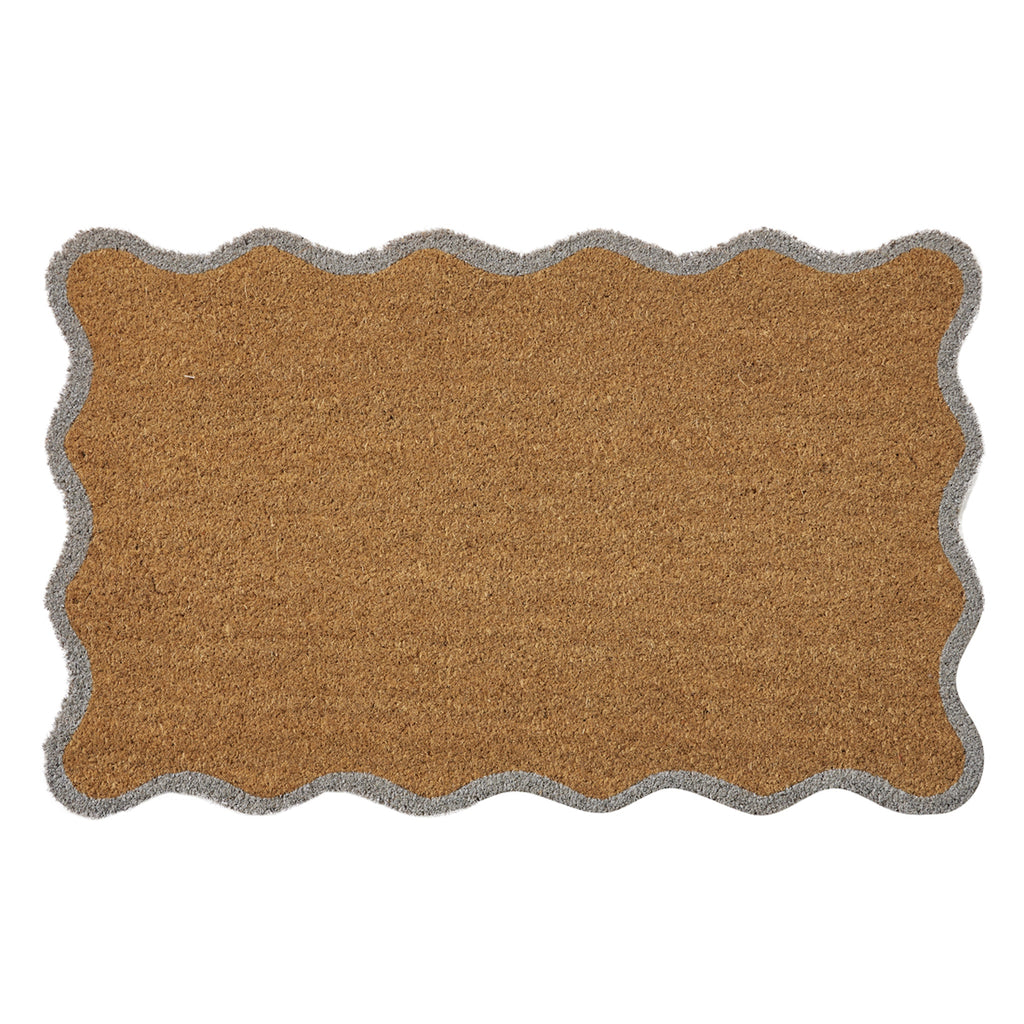 Sona rectangular doormat with scalloped edge in grey tones