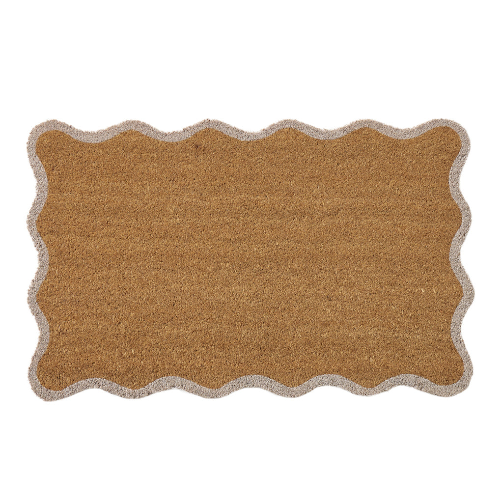 Sona rectangular doormat with scalloped edge in ivory and natural tones