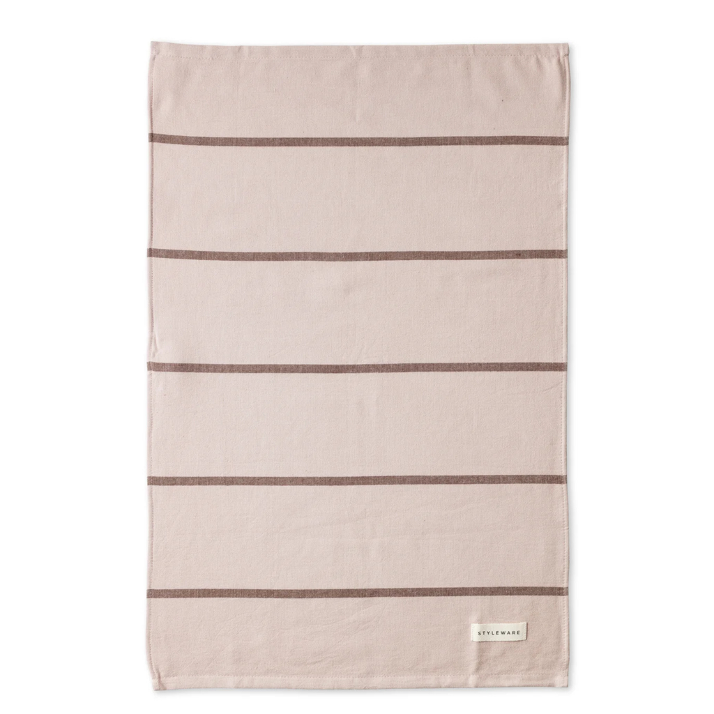 Beige towel with brown stripes on a white background