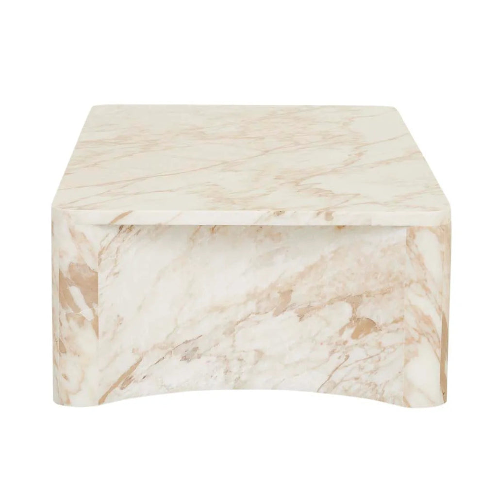 Globewest Verity Coffee Table - Golden White Marble side profile showing slim metal frame and table height