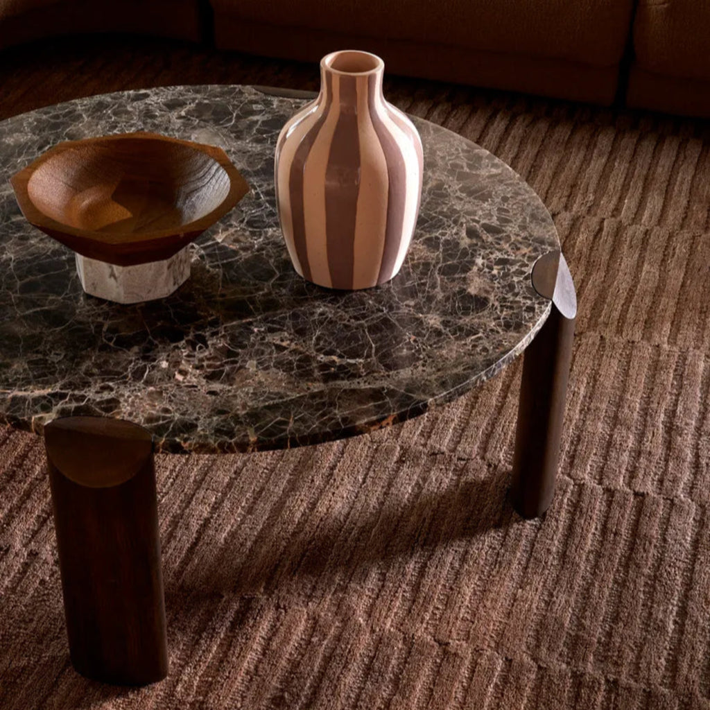 GlobeWest Willa Marble Coffee Table, Emperador Marble / Chocolate Oak - Granite Lane