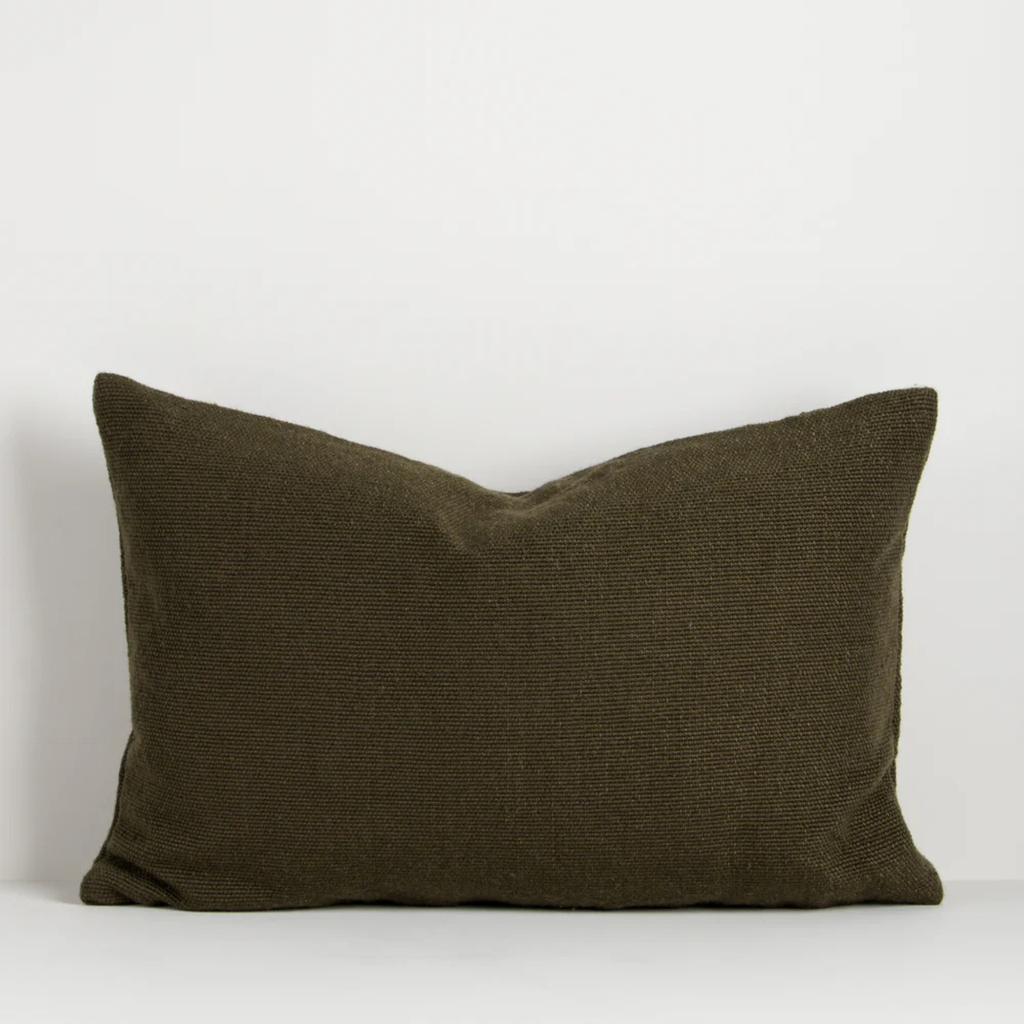 Clipper Cushion in Mangrove by Baya front view showing textural handwoven PET yarn design