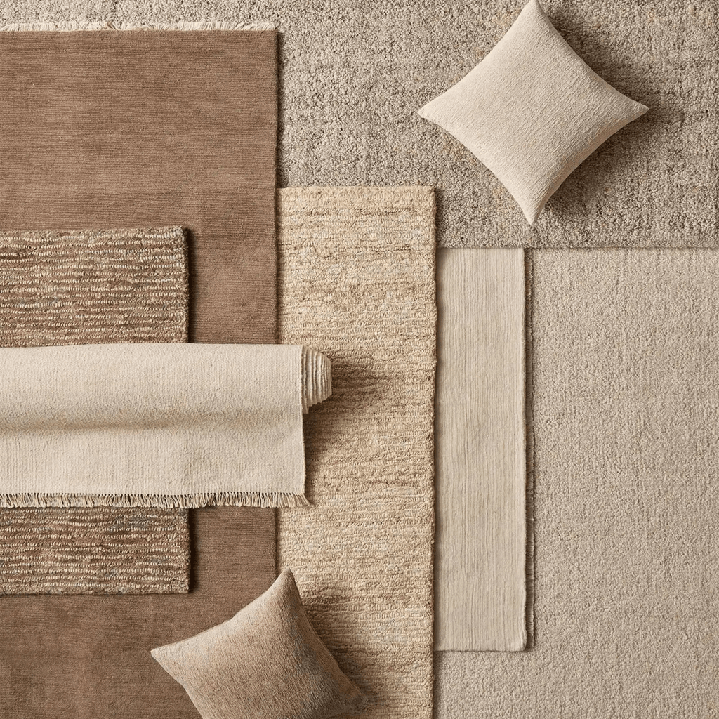 flat lay including naturals and clays - laurent cushion macadamia