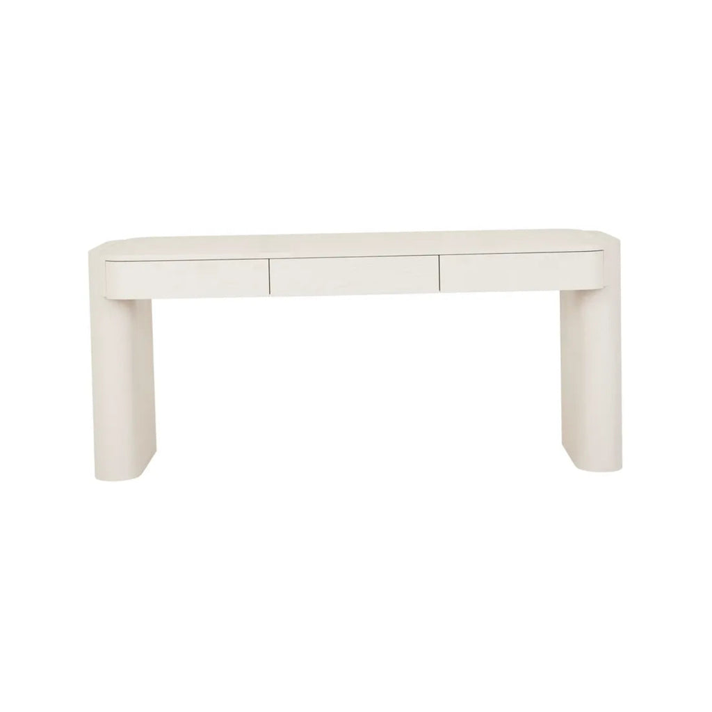 Porcelain Floyd Desk by GlobeWest, clean-lined ash veneer desk with three concealed drawers and rounded legs