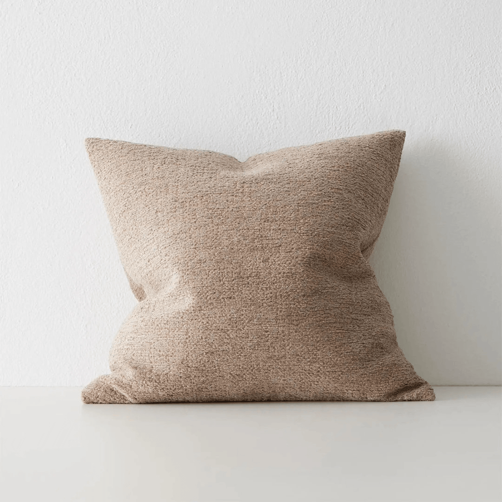 Weave-Home-Laurent Cushion in Chai — front view on white background showcasing rich brown tone and soft texture