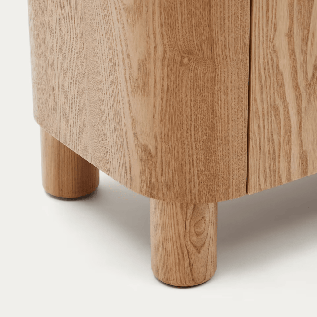 Close-up Laylah Entertainment Unit with a light finish on a white background