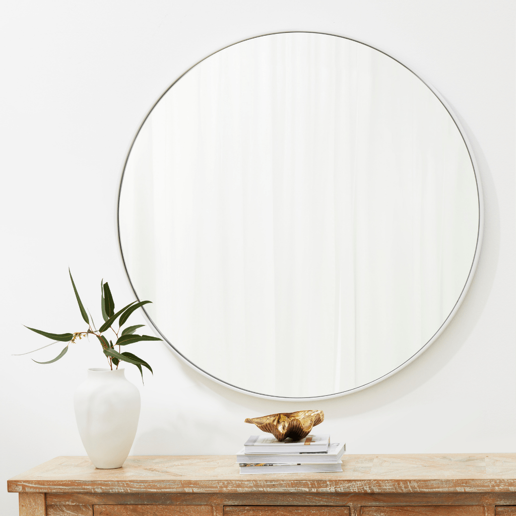 White online round mirror
