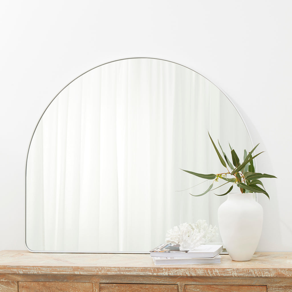 Studio Wide Wall Arch Mirror, White by Granite Lane high quality copper free bathroom mirror
