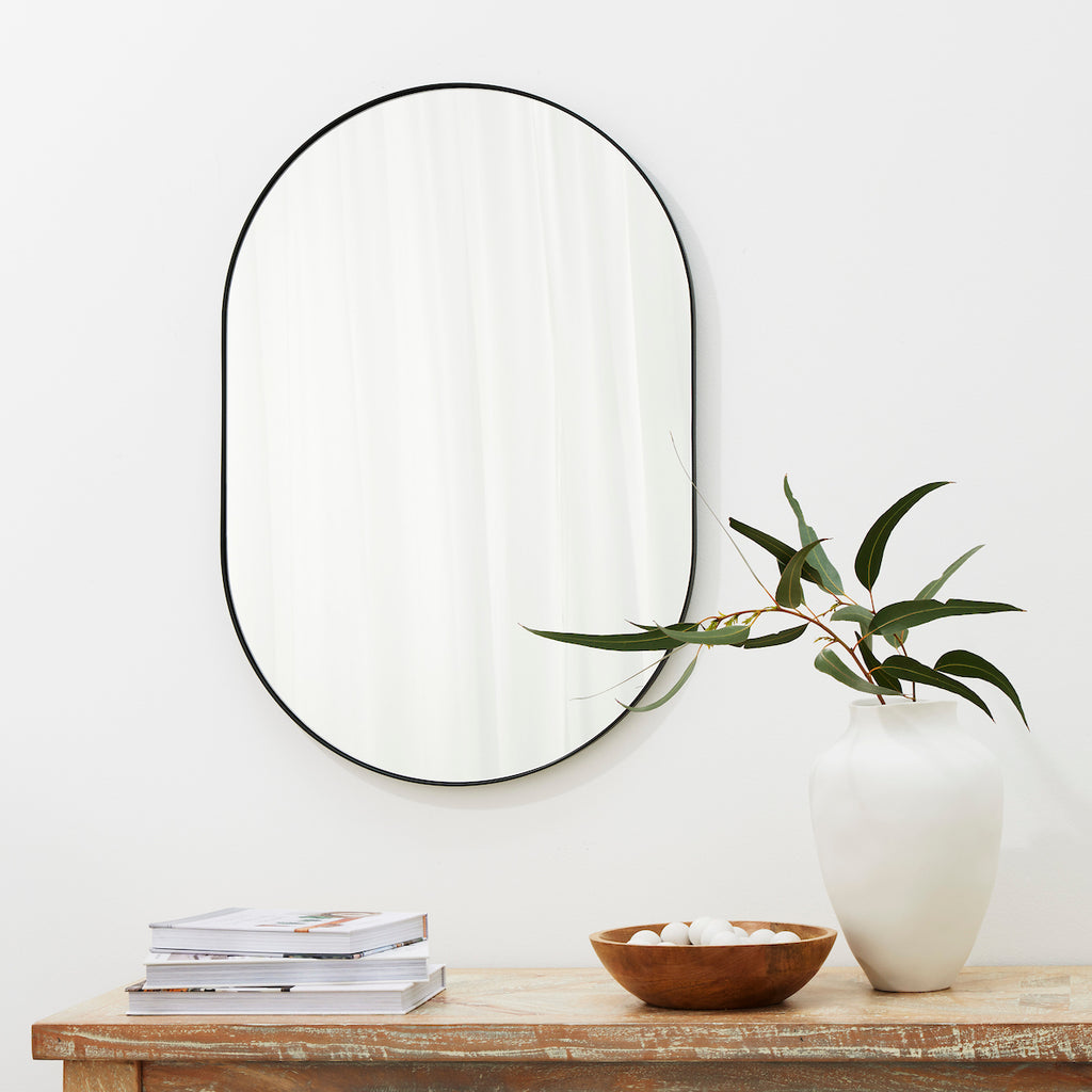 Studio Small Oval Mirror, Black by Granite Lane high quality pill bathroom mirror copper free