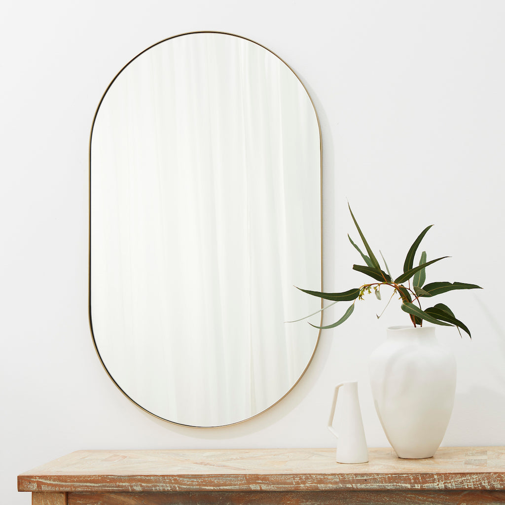 Studio Large Oval Pill Mirror, Brass perfect for bathrooms