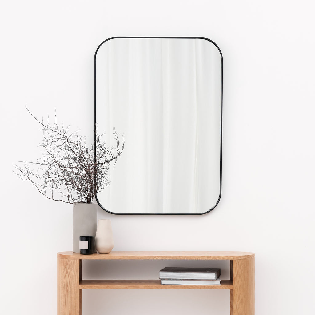 Studio Slim Rectangle Curve Mirror - Black high quality copper free glass bathroom mirror