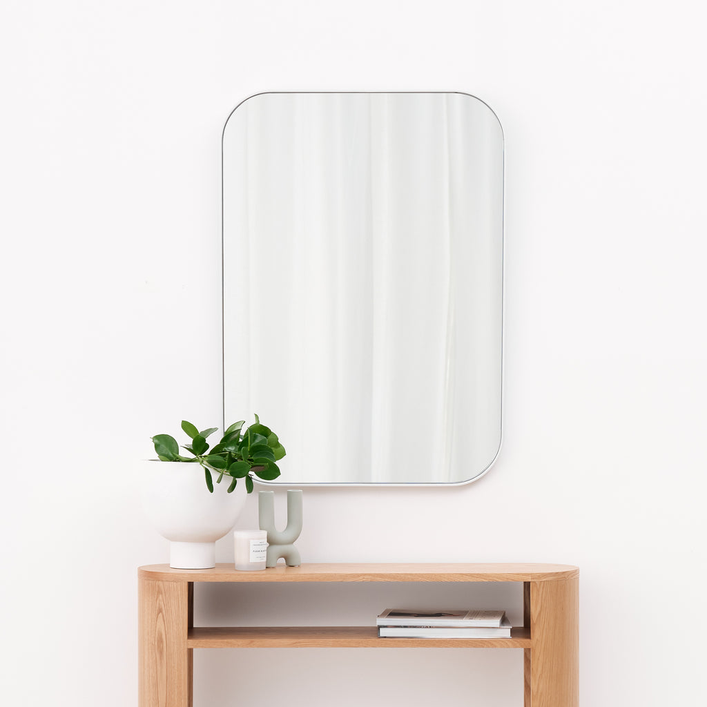 Studio Slim Rectangle Curve Mirror - White by Granite Lane